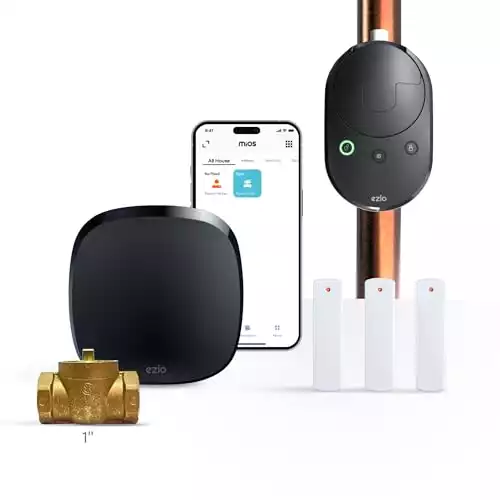 Ezlo Ezlo Smart Water Shut-Off Valve Control Kit with Separate Ezlo Plus Smart Hub and Leak Sensor WiFi + Z-Wave Kit 1 | Water Leak Sensor, Water Shut Off Tool, Automatic Timer, Works with Alexa