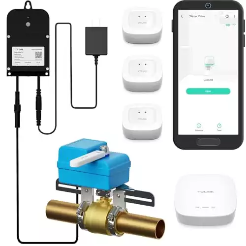 YoLink DIY Automatic Water Leak Detection & Shut-Off Starter Kit, EVO Valve Operator, Wireless Valve Controller, (3) Leak Sensors, Hub