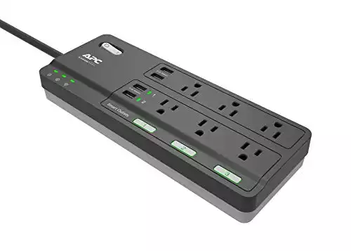 APC Smart Plug Wi-Fi Power Strip with USB Ports, PH6U4X32, 3 Smart Plugs that Work with Alexa, 6 Outlets Total, 2160 Joule Surge Protector Black