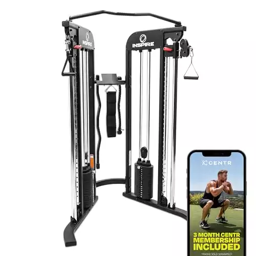 Inspire Fitness FTX Functional Trainer - Compact at Home Workout Machine with Accessories - Space Saving Design - Home Gym Cable Machine and Two 165 lb Weight Stacks