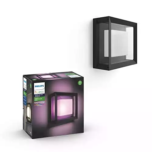 Philips Hue Econic Square Outdoor Smart Wall Light, Black - White and Color Ambiance LED Color-Changing Light - 1 Pack - Requires Hue Bridge - Control with Hue App and Voice - Weatherproof