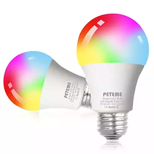 Peteme Smart Light Bulbs, Wi-Fi Led Smart Bulbs, RGB, 2 Pack