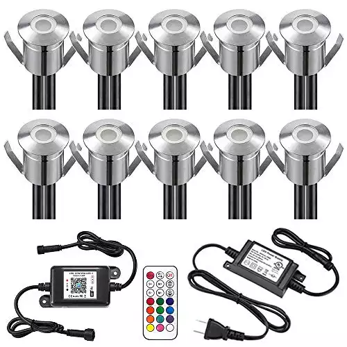 FVTLED WiFi LED Deck Lighting Kits, 10pcs Φ0.87 Low Voltage LED Step Light Waterproof Decor Dimmable RGB Lamps for Patio Wall Stair Landscape Yard Compatible with Alexa Echo Dot Google Home