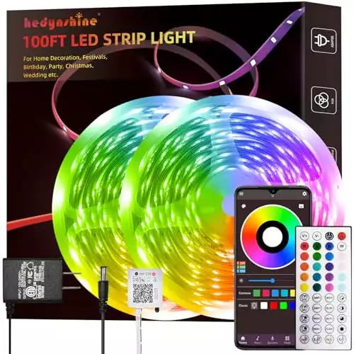 HEDYNSHINE LED Strip Lights 100ft 2rolls, RGB Color Changing Smart Strip Lights by APP, Sync to Music,40 Key Remote Control,LED Lights for Bedroom