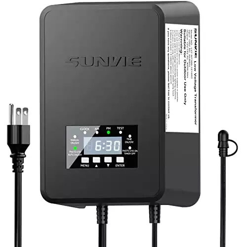 SUNVIE 200W Landscape Lighting Transformer Outdoor Low Voltage Landscape Transformer with Timer and Photocell Sensor